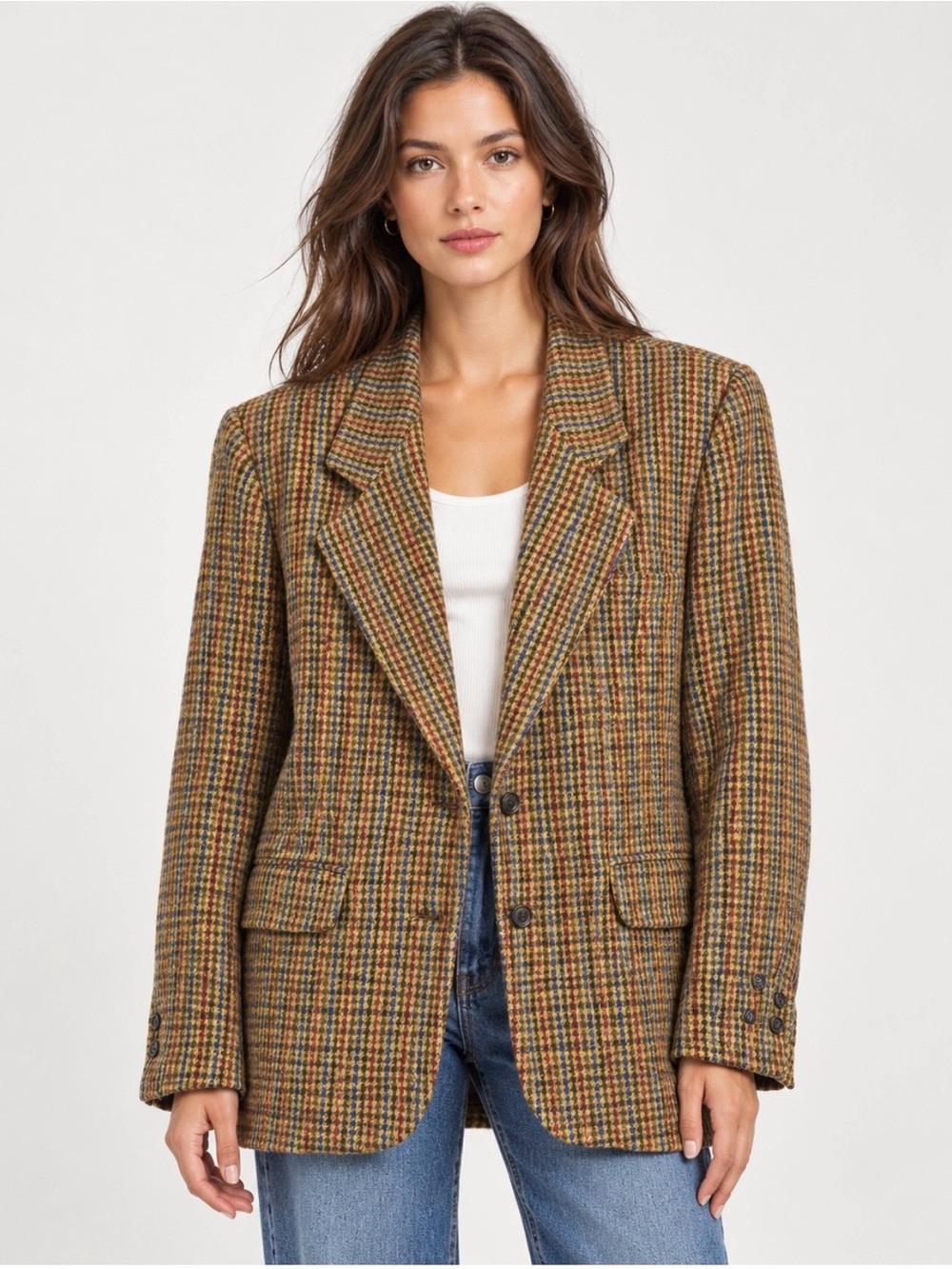 Vintage 1990s New Frontier Women’s Small Wool Blend Plaid Blazer Made in USA